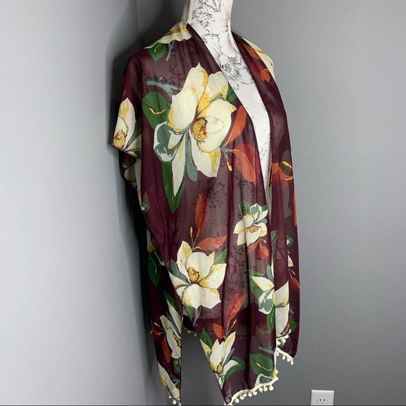 LVS Collection Womens One Size Floral Kimono Top - Picture 2 of 4